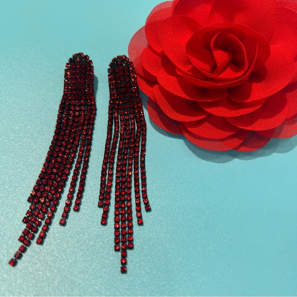 Garnet Red Rhinestone Chandelier Earrings Party, Wedding, Birthday, Prom, Hoco